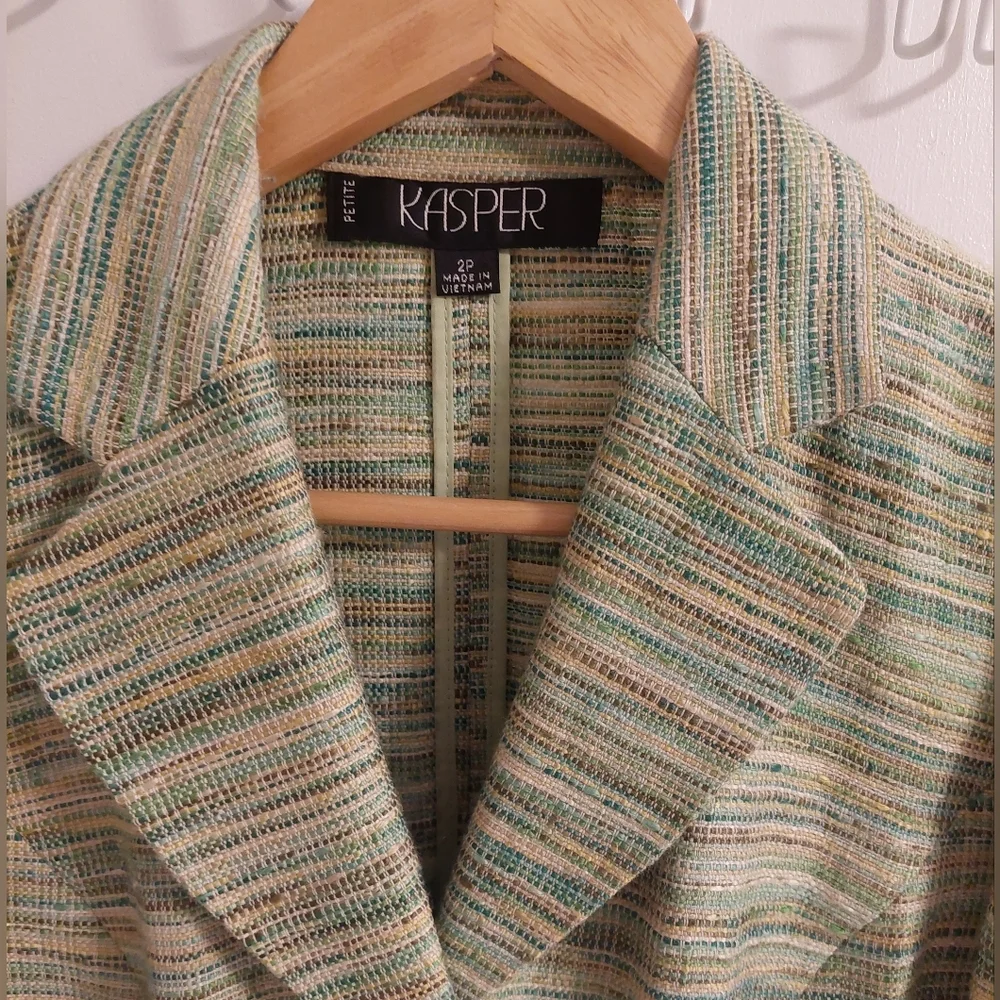 KASPER Women's Cream and Tan Striped Blazer - Picture 2 of 6